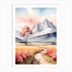 Tranquil Mountains In Minimalist Watercolor Vertical Composition 63 Art Print