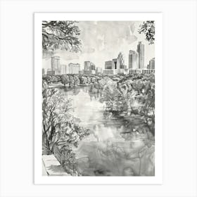 Zilker Metropolitan Park Austin Texas Black And White Watercolour 4 Art Print