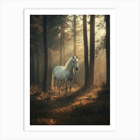 White Horse In The Forest. Generated AI. Art Print 3 Art Print