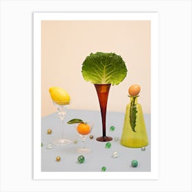 Still Life Flowers And Food Art Print