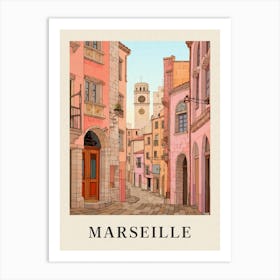 Marseille France 5 Vintage Pink Travel Illustration Poster Art Print