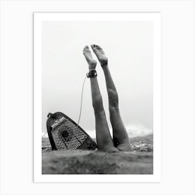 Surfer Girl Surfboard Black And White Feminist Art Print