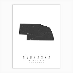 Nebraska Mono Black And White Modern Minimal Street Map Art Print