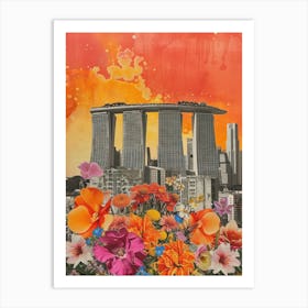 Singapore   Floral Retro Collage Style 4 Art Print