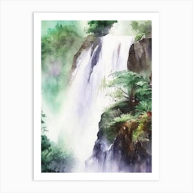 Satopanth Waterfall, India Water Colour  (1) Art Print