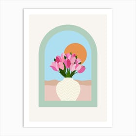 Tulips In A Vase - Pink Blue Green Floral Art Print