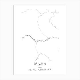 Miyato,Japan Minimalist Map Art Print