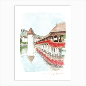 Lucerne, Chapel Bridge, Switzerland Art Print