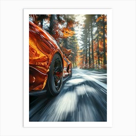 Orange Car In The Forest Art Print