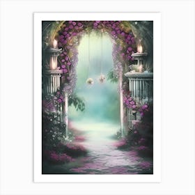 Garden Fantasy Fairyland Dream Dreamlike Alter Archway Vines Wedding Love Romantic Nature Scene Roman Grecian Pillars Statues Fantastic Magic Setting Pathway Entrance Arch Door Art Print