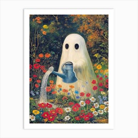 Ghost Watering Flowers Art Print