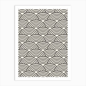 Japanese Seigaiha Wave Black And Cream White Art Print