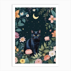 Black Cat In Flowers 6 Art Print