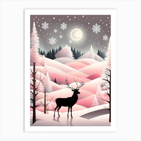 Christmas Tree And Deer, Rein deer, Christmas Tree art, Christmas Tree, Christmas vector art, Vector Art, Christmas art, Christmas, pink and white 4 Art Print