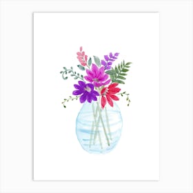 Watercolor Flowers In A Vase Art Print