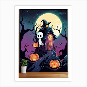 Halloween House With Pumpkins 12 Art Print