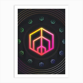 Neon Geometric Glyph in Pink and Yellow Circle Array on Black n.0364 Art Print