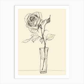 English Rose In A Vase Line Drawing 4 Art Print