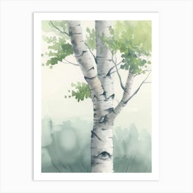 Birch Tree Atmospheric Watercolour Painting 3 Art Print