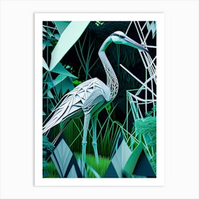 Blue Heron In Garden Polygonal Wireframe 1 Art Print