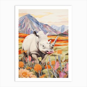 Colourful Flowers & Rhino 2 Art Print