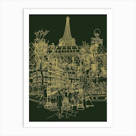 Paris! (Olive) Art Print