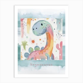Cute Muted Pastel Dryosaurus Dinosaur 2 Poster Art Print
