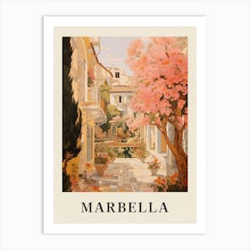 Marbella Spain 2 Vintage Pink Travel Illustration Poster Art Print