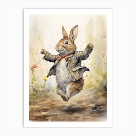 Bunny Dancing Rabbit Prints Watercolour 3 Art Print