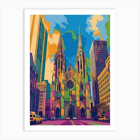 St Patricks Cathedral New York Colourful Silkscreen Illustration 2 Art Print