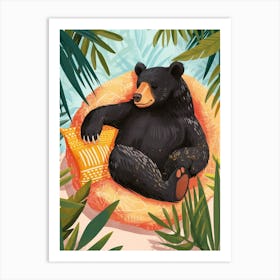 American Black Bear Relaxing In A Hot Spring Storybook Illustration 2 Art Print
