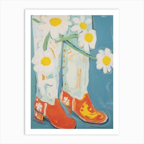 Painting Of Flowers And Cowboy Boots, Oil Style 2 Art Print