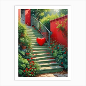 Colorful Stairway With Heart (8) Art Print