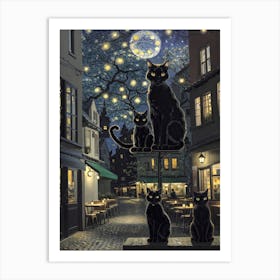 Cat And Cafe Terrace At Night Van Gogh Inspired 14 Art Print