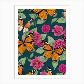 Seamless Pattern With Butterflies And Flowers 10 Art Print