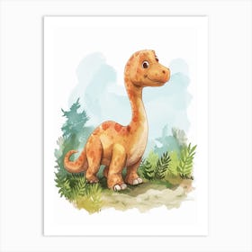 Cute Watercolour Of A Camarasaurus Dinosaur 2 Art Print