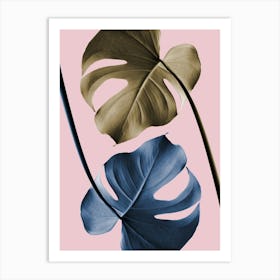 Monstera Leaves Bronze and Blue_2058454 Art Print