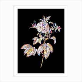 Stained Glass Pink Agatha Rose Mosaic Botanical Illustration on Black n.0121 Art Print