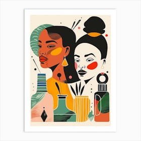 Two Women With Beauty Products Art Print