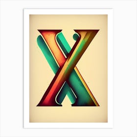 X, Letter, Alphabet Retro Drawing 6 Art Print
