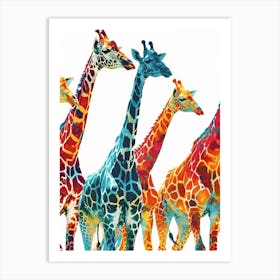 Herd Of Giraffes Orange & Blue Watercolour Art Print