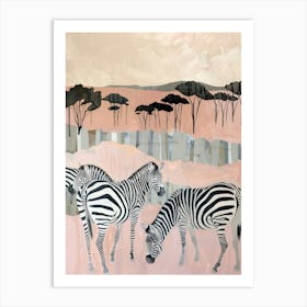 Zebras Pastels Jungle Illustration 2 Art Print