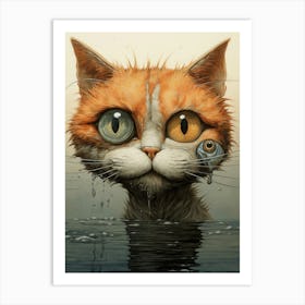 Cat In The Water 1 Art Print