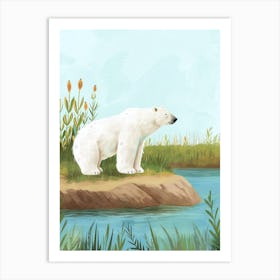 Polar Bear Standing On A Riverbank Storybook Illustration 2 Art Print