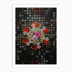 Vintage Mr. Lindley's Hibiscus Floral Wreath on Dot Bokeh Pattern n.0482 Art Print