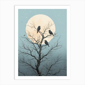 Birds Perching In A Tree Winter 7 Art Print