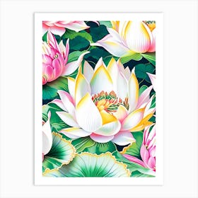 Lotus Flower Repeat Pattern Decoupage 5 Art Print