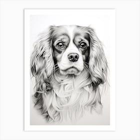 Cavalier King Charles Spaniel Dog, Line Drawing 1 Art Print