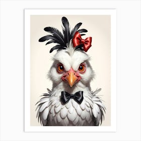 Rooster with red bow Art Print