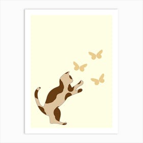 Cat Playing With Butterflies Art Print